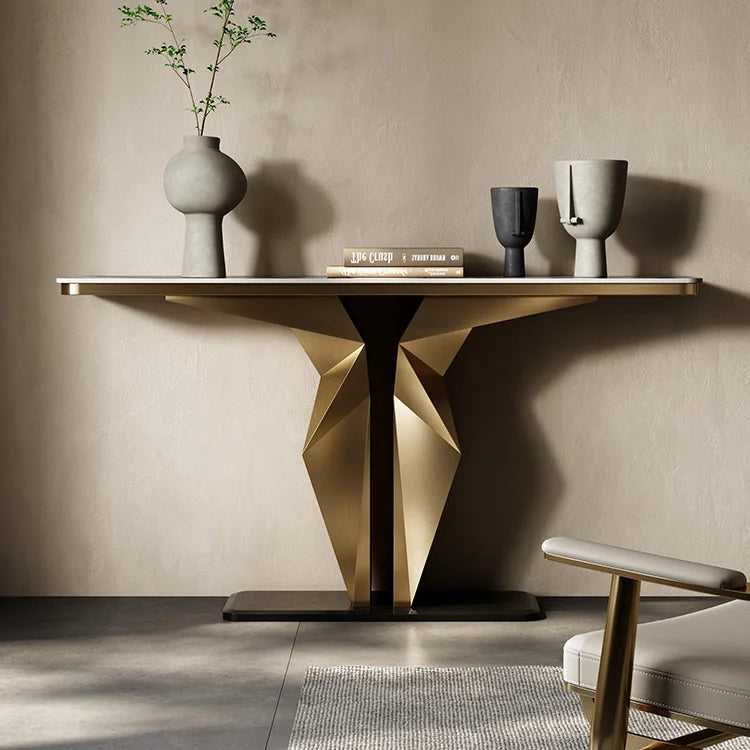 Wholesale Gold Stainless Steel Metal Frame Unique Luxury Marble Top Console Table with Storage for Living Room Supermarket & Gym