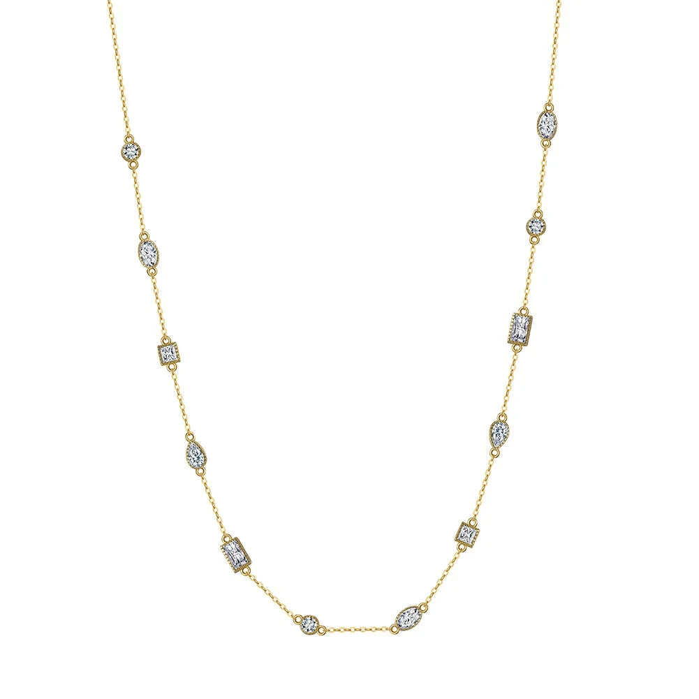 Wholesale High Quality Jewelry 925 Sterling Silver Round square Oval Diamond Cubic Zircon Gold Plated Necklace Jewelry for Women