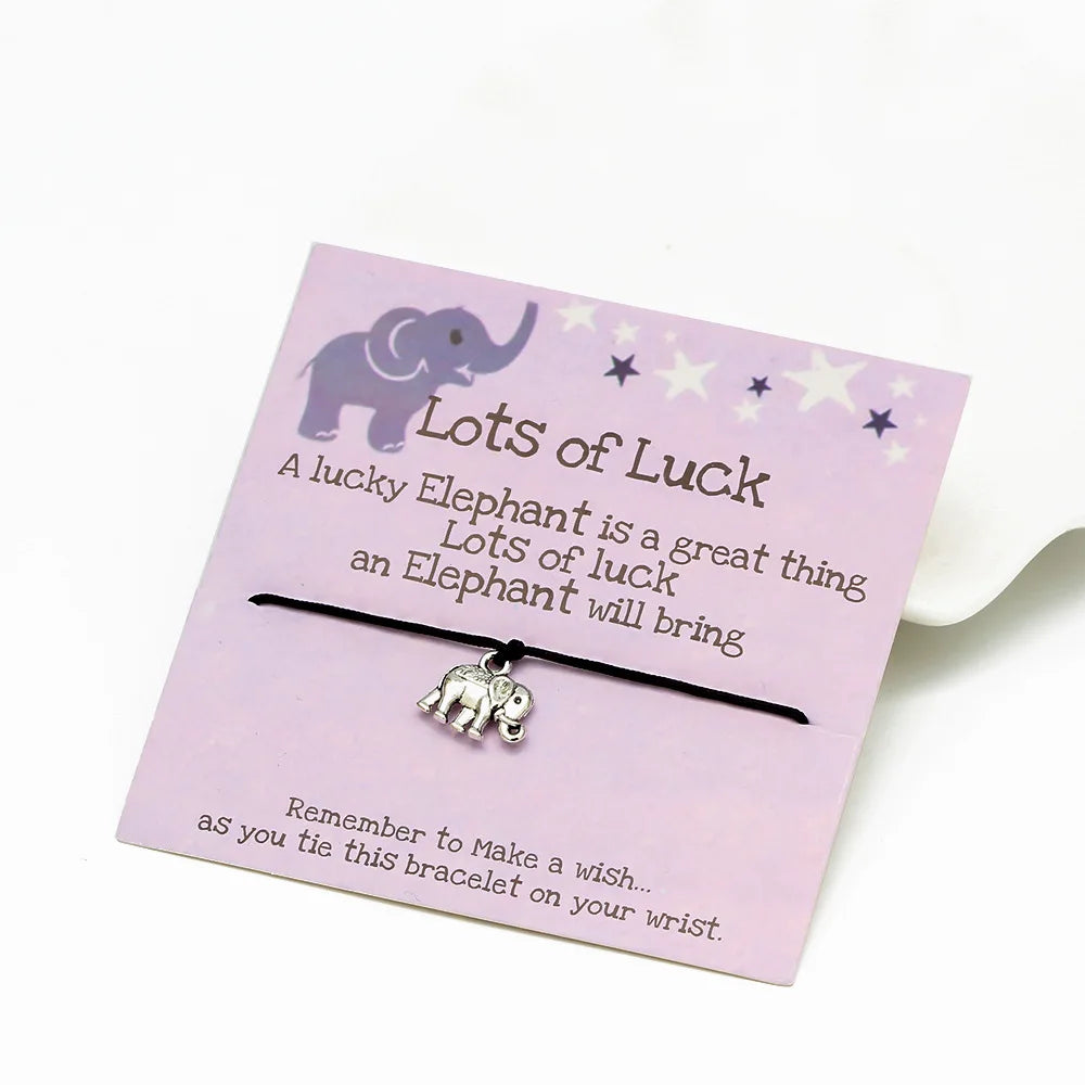 Lots of Luck Lucky Elephant Charm Bracelets with Make a Wish Card