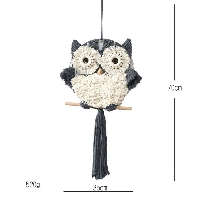 Hand Woven Owl Cotton Rope Tapestry Wall Home Boho Decor Macrame