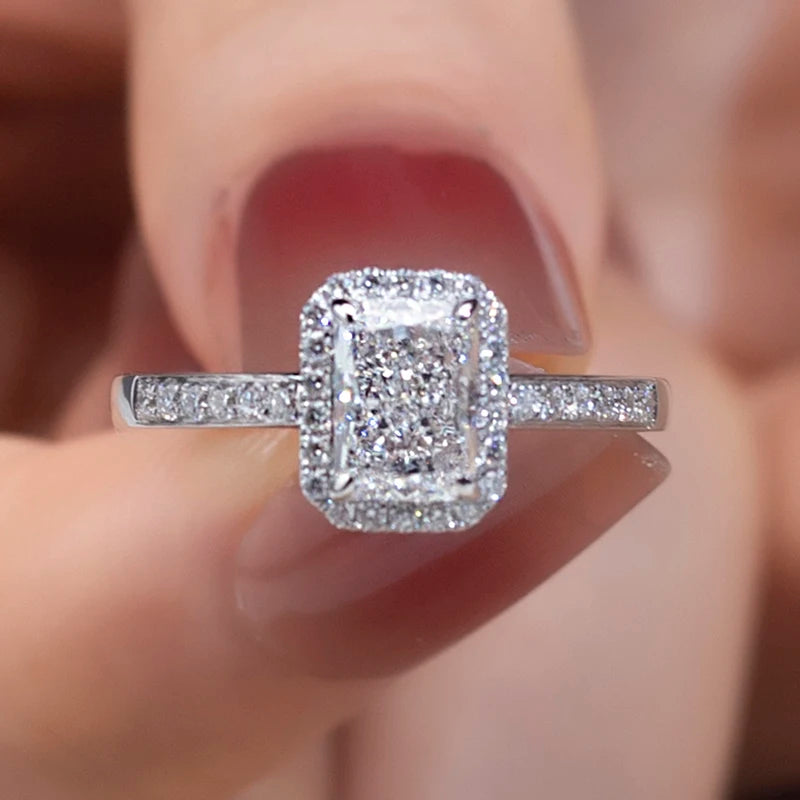 Messi Jewelry 18k 1ct Radiant Cut  Lab Diamond Women Jewelry Ring halo  Engagement Ring  Style
