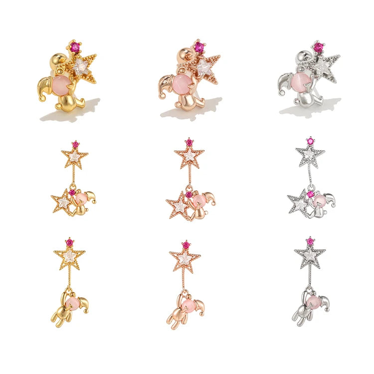 2025 Women's Fashion Jewelry Cute Bear Piercing Ear Bone Stud Santa Hat Star Gold Zircon Christmas Drop Earrings for Girls
