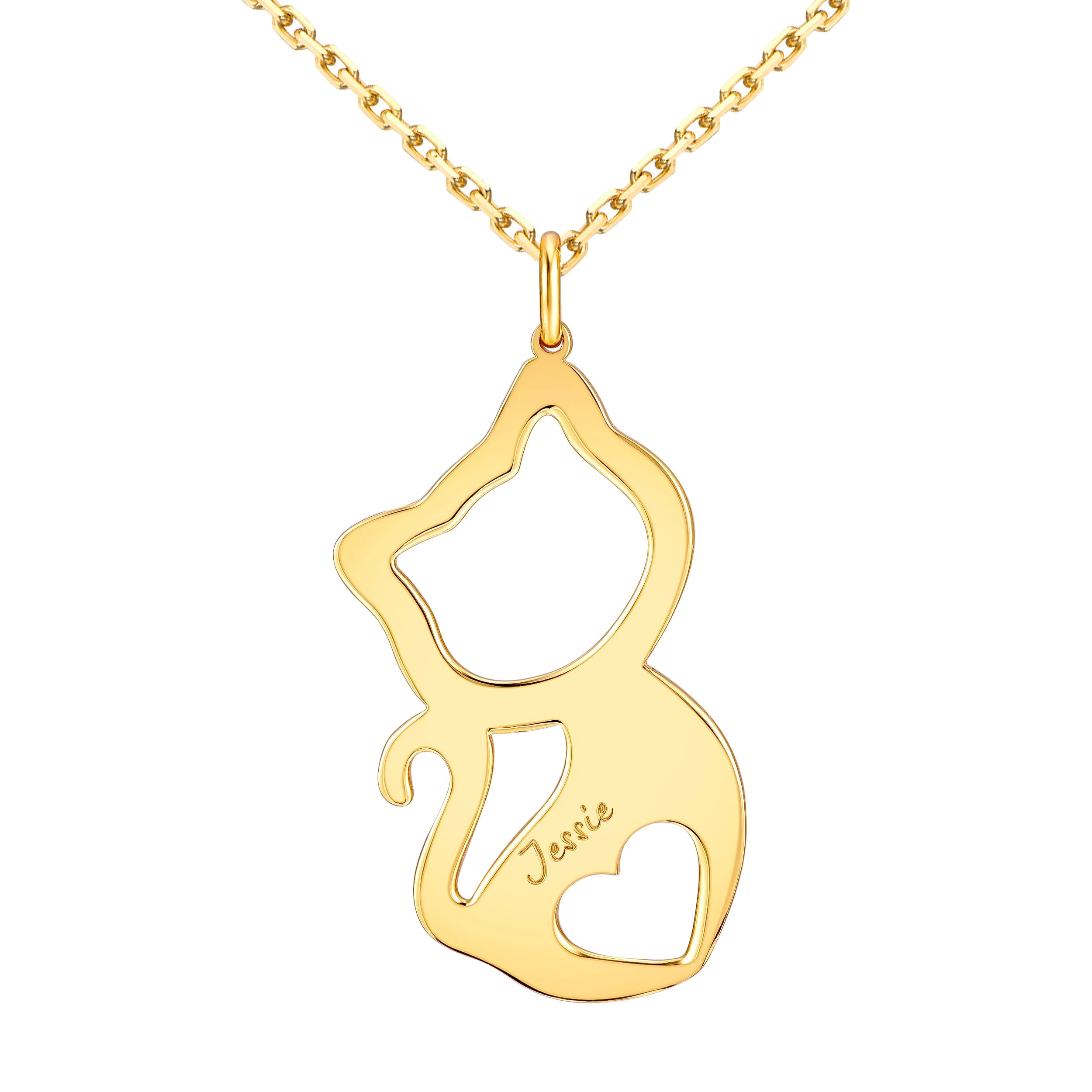 Hot Selling Cute Cat Sterling Silver Necklace High Polished Name Engraved Necklace