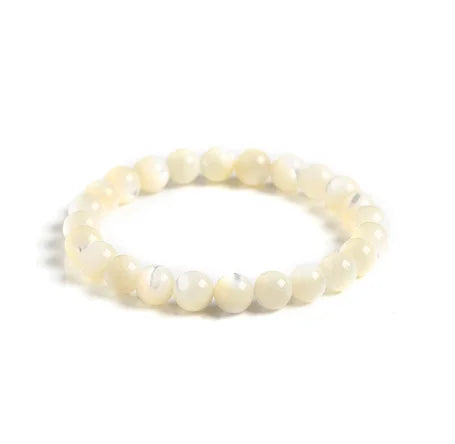 White Shell Mother of Pearl Bead Stretch Bracelets Classic Stretch Strand Pearls Bracelet Jewelry for Women and Girls