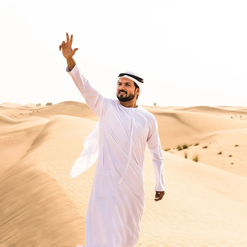 Muslim Men Clothing Islamic Arab Daffah Solid Color Kaftan Jubbah Men's Thobe Muslim Thobe for Men