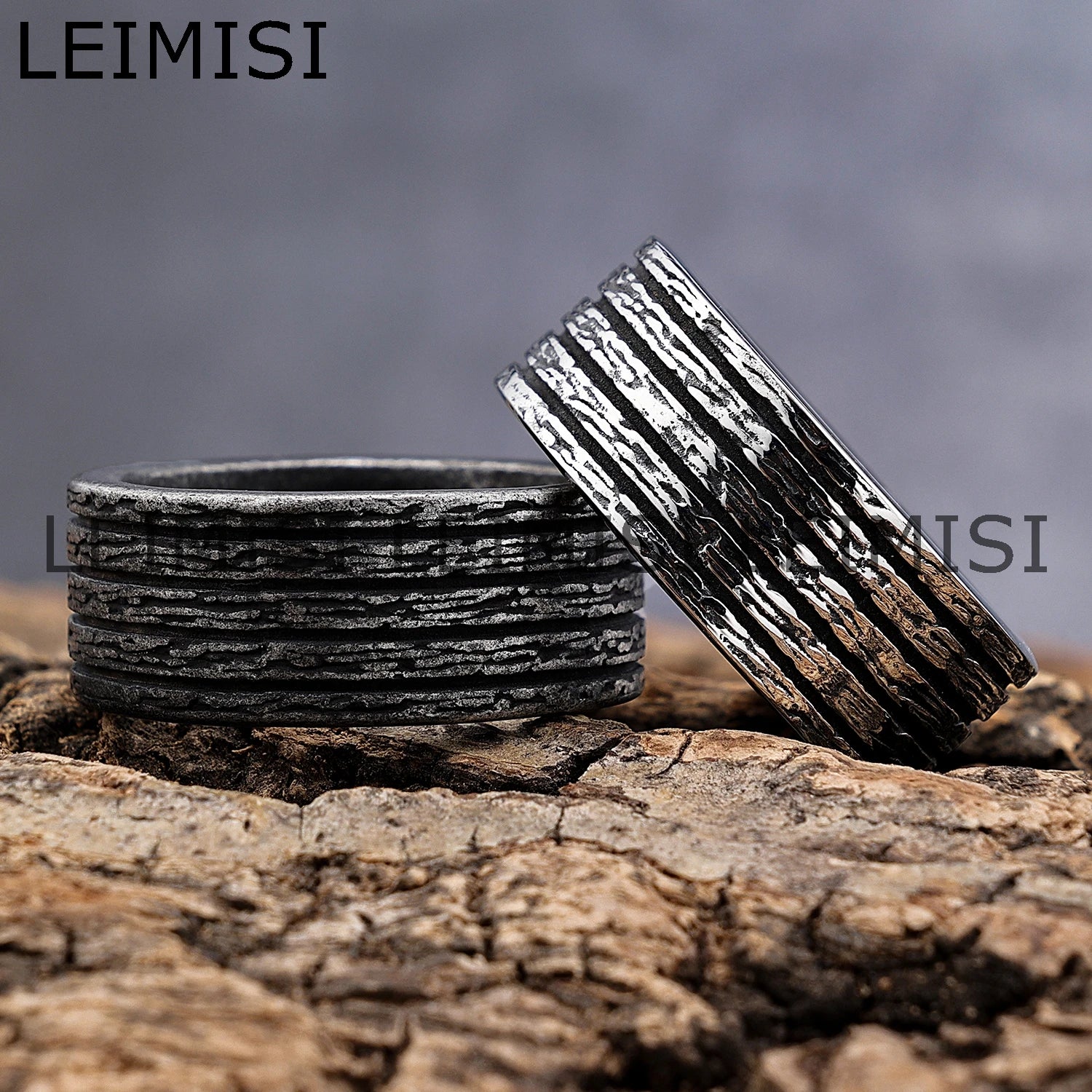 Custom Unique Mens Punk Vintage Stainless Steel Hand Crafted Tree Trunk Band Rings for Men Women Size 7-13