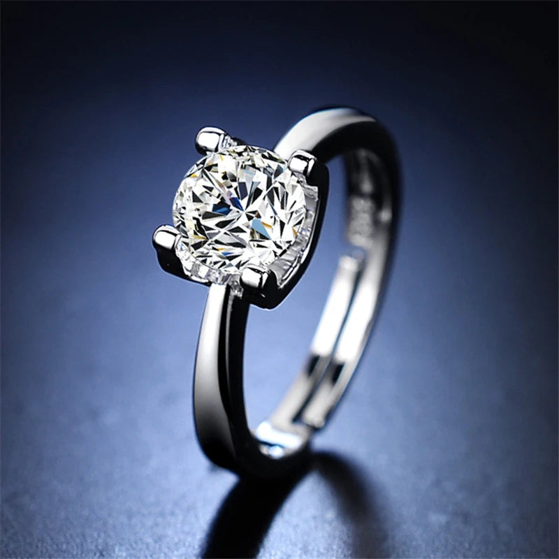 Hot Sales Women Jewelry Shiny Diamond Copper Adjustable Four Claw Wedding Ring for Girl Wholesale