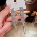 SP Fashion Bridal Wedding Luxury Women Long Dangle Chandelier Earring Crystal Rhinestone Bamboo Tassel  Earrings