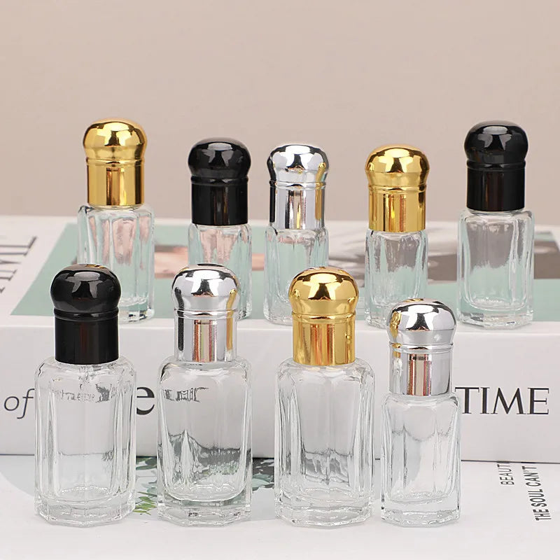 Luxury Gold Sliver Cap Octagonal clear Glass Roll on Bottle for Essential Oil Empty 3ml 6ml 12ml Arabic Perfume Bottle Roll on