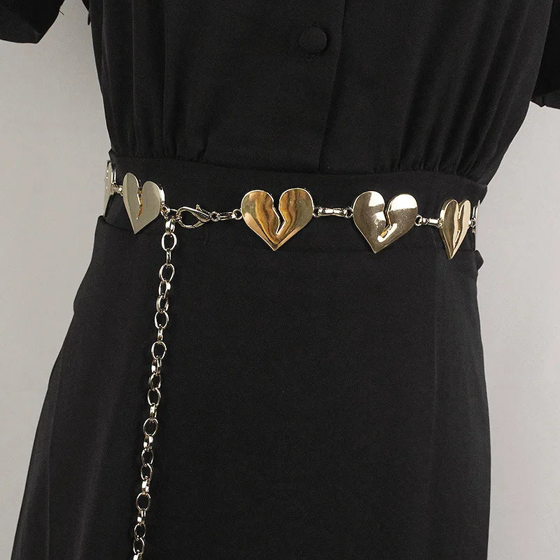 Women's Fine Metal Waist Chain Heart-Shaped Dress Accessory with Comfortable Metal Belts