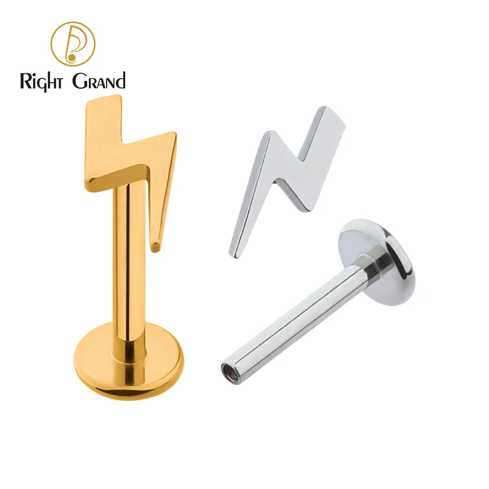 Factory Direct ASTM F136 Safe Titanium Implant Grade Internally Threaded Lightning Labret Nose Ear Piercing Jewelry