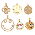 Fashion Happy Face Round Charm PendantReal 18K Gold Plated Zircon Necklace Bracelet Pendant Handmade Jewelry Accessories S37