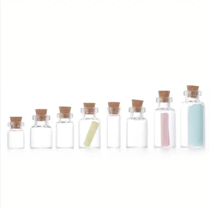 Wholesale Mini Wishing Bottle 0.5ml 1ml 3ml 5ml Glass Vials Custom Logo Clear Glass Match Storage Jar With Cork Stopper