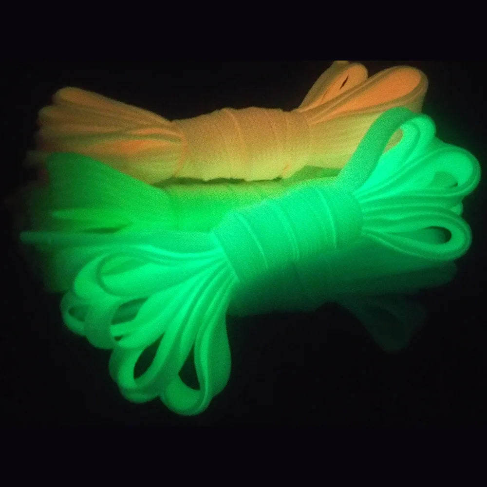 Luminous 8mm Polyester Flat Shoelaces Glowing in the Dark for Party Use