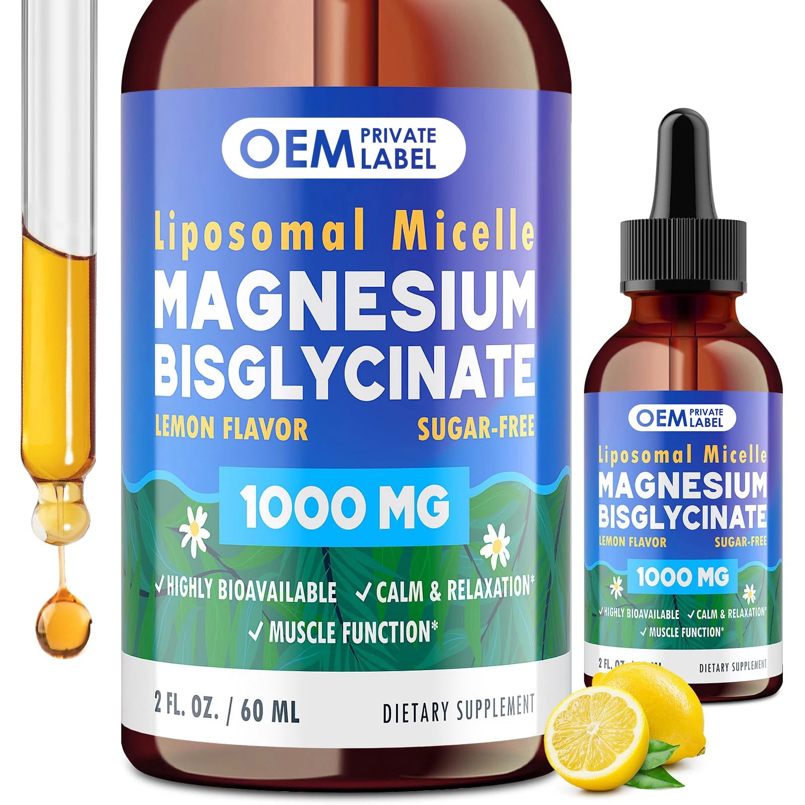 OEM Magnesium Glycinate Supplement 1000mg Liposomal Magnesium Bisglycinate Drops for Sleep Calm Bone & Muscle