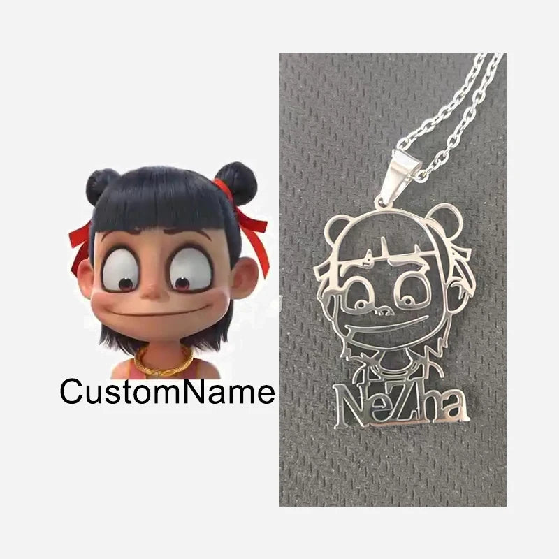 NEWNORTH Ne Zha Necklace Stainless Steel Jewelry Waterproof Personalized Custom Anime Nezha Name Pendant Necklace for Children