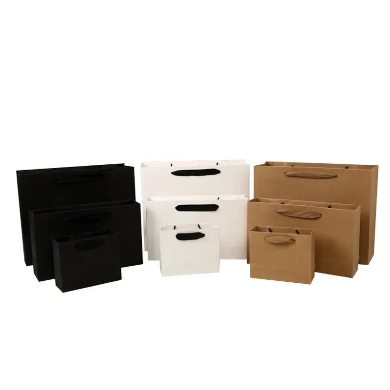 Custom Eco Friendly Ivory Packaging Gift Bag for Clothes Luxury Beige Paper Bag Cream-Colored Shopping Bag with Ribbon Handle