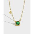 925 Sterling Silver Green Zircon 18K Gold Necklace Tiny Small Pendant Statement Necklaces Square Luxury Necklaces for Women