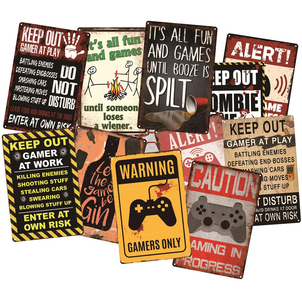 Video Game in Process Metal Poster Tin Sign Vintage Wall Stickers Man Cave Gamer Room Decor Plaque Retro Decorative Plate
