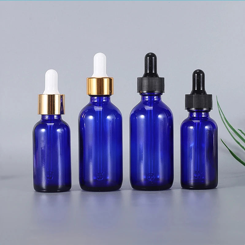 Wholesale Cobalt Blue 1oz 2oz Flint Glass Dropper Bottles Empty boston Round Glass Bottles