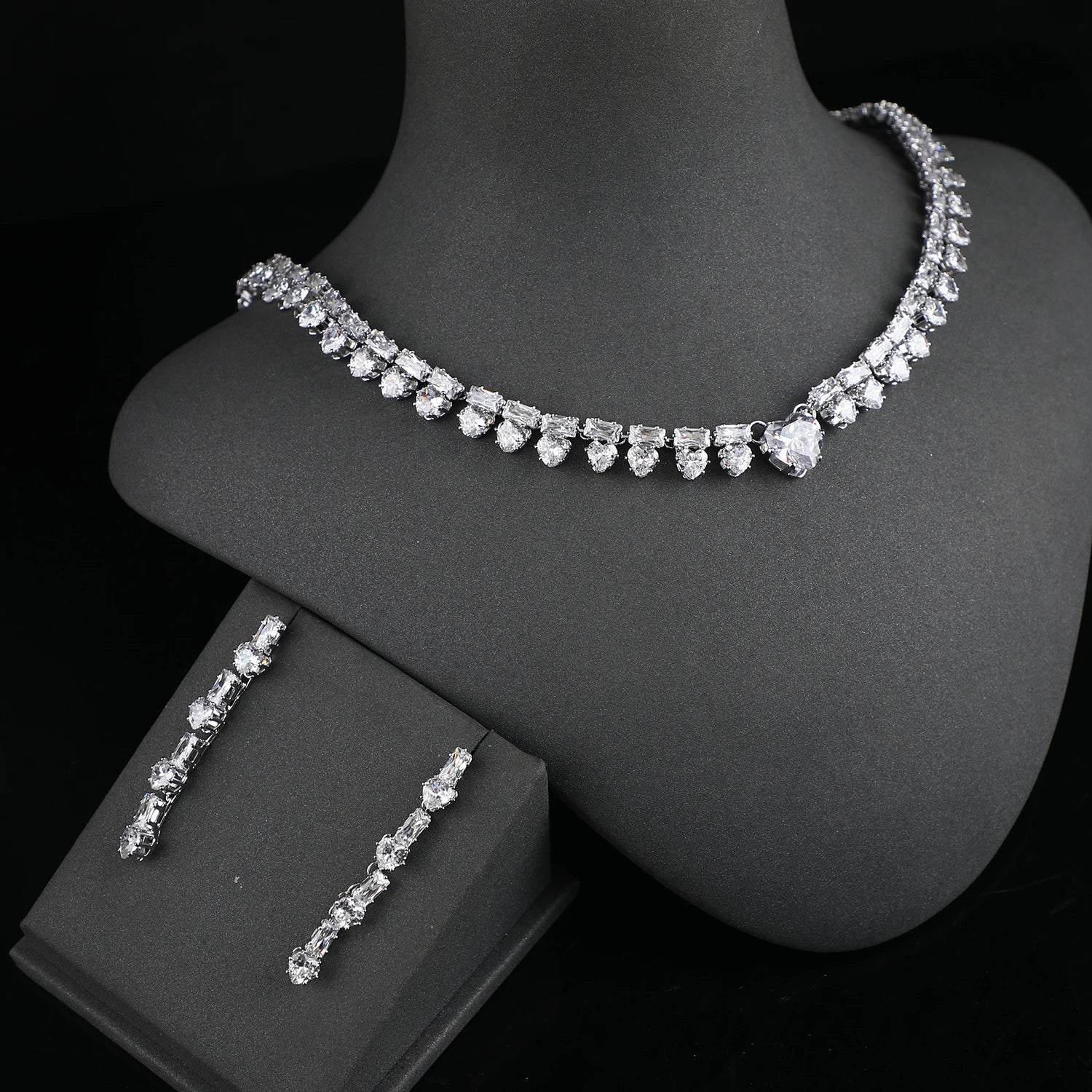 Luxury CZ Zirconia Necklace and Earring Sets Wedding Bridal UAE Dubai Jewelry Sets for Women Party