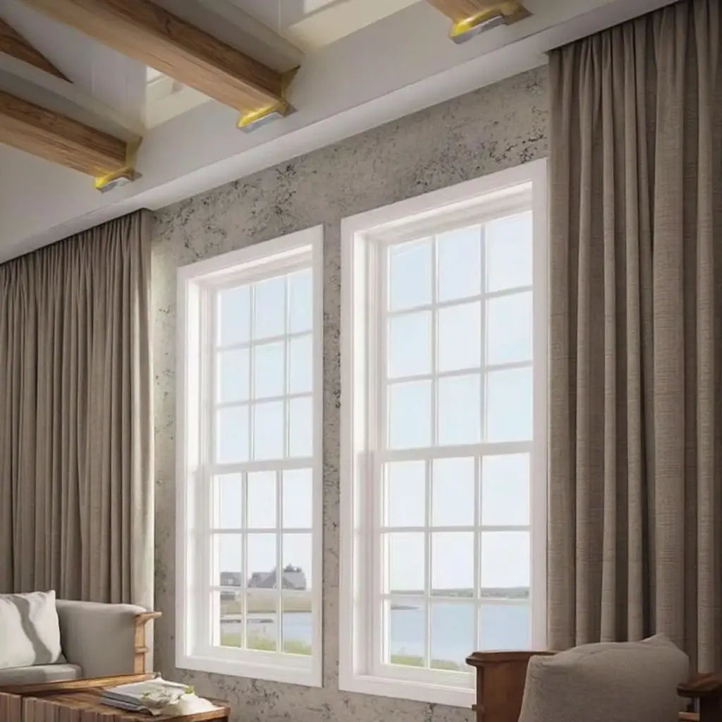 Modern Vertical Grille Design American Sash Window Villa/bathroom/kitchen Tempered Glass Vinyl Double Hung windows with Screen