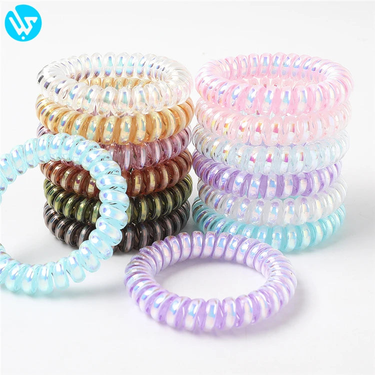Ins Women Reusable Traceless Colorful Ponytail Telephone Wire Coil Hair Tie
