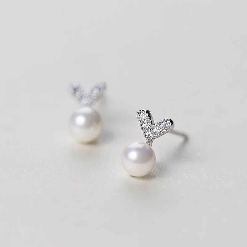 S925 Sterling Silver Wholesale Pearl Jewelry Earrings Heart Shape Ladies Zircon Stud Earrings Designs