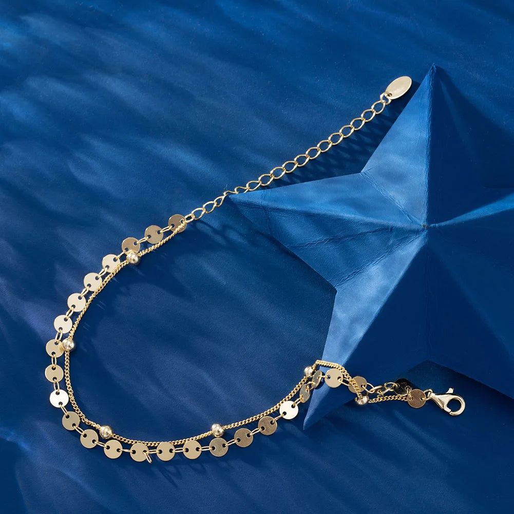 RINNTIN Fashion Jewelry Bracelet Wholesale Adjustable Flat Disc Beaded Double Layer Bracelet 925 Sterling Silver Chain Bracelet