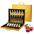 High Quality Besteck 24pcs Stainless Steel Golden Flatware Set for Wedding Hotel Silverware Gold Cutlery Sets with Case Gifts