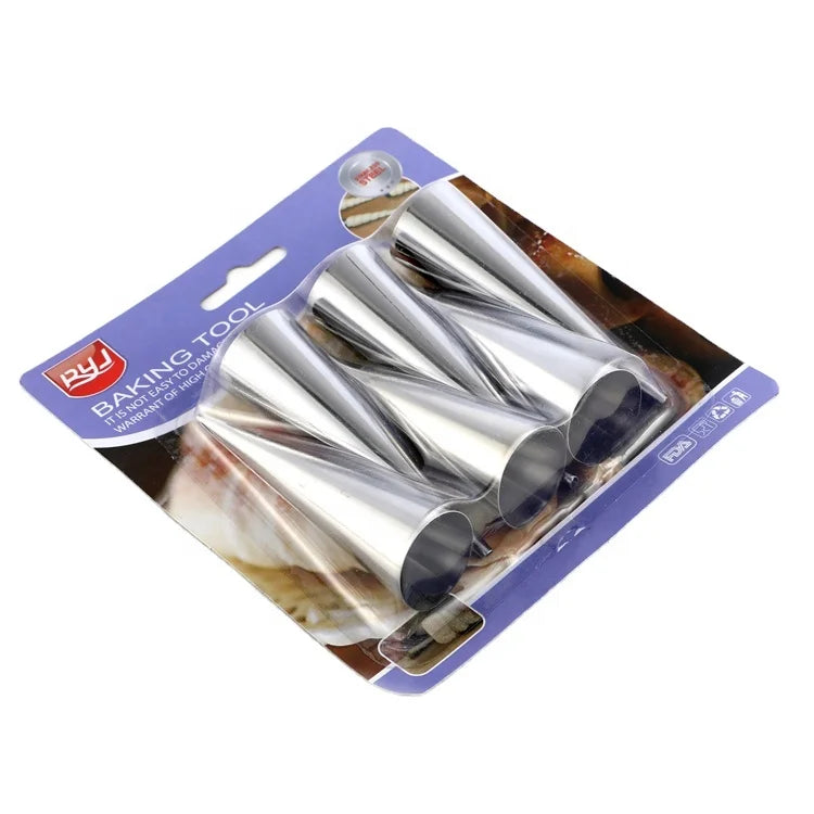 6pcs DIY Cake Tools Spiral Baked Croissants Stainless Steel Cake Tools Cone Shape Piping Nozzles Tips Set for Cookie Decoration