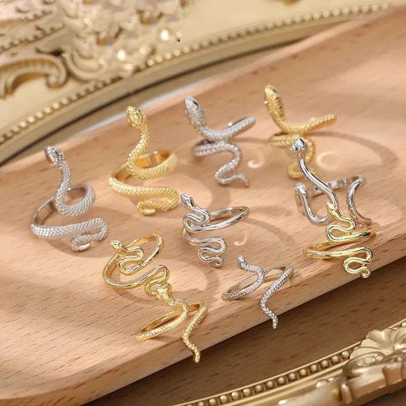 Wholesale Custom Silver Gold Plated Adjustable Open Snake Rings Animal Shape Chunky Punk Ring Jewelry for Men Women