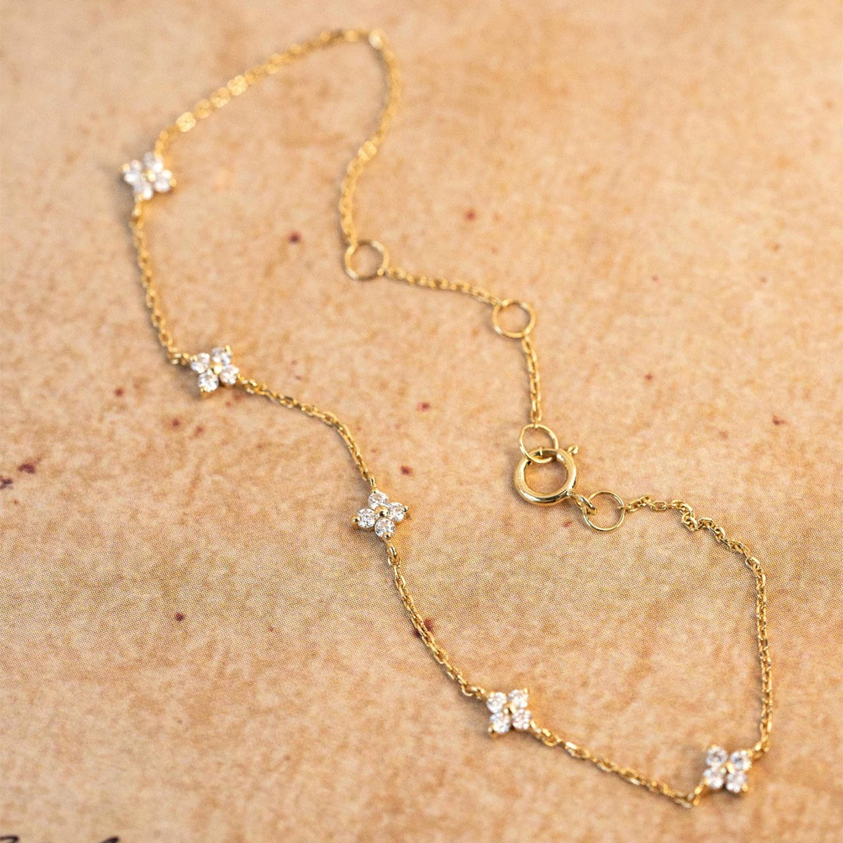 Dainty S925 Silver Plated 18K Gold Plated Four Leaf Full Star Bracelet Simple Zirconia Sterling Silver Women's Bracelet