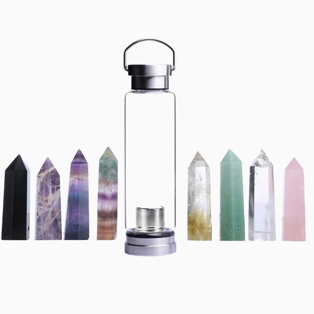 Custom Logo Natural Crystal Drinking Water Bottle Healing Quartz Crystal Elixir Water Bottle With Crystal Inside