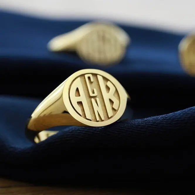 Fashionable Initial Signet Ring18k Gold Plated Monogram Initials Signet Ring 2 Letter Initial Couple Rings