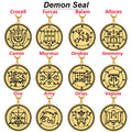 Gold Seals of the 72 Spirits the Lesser Key of Solomon King Asmoday Demon Origins Goetia 49-60 Stainless Steel Pendant Necklace