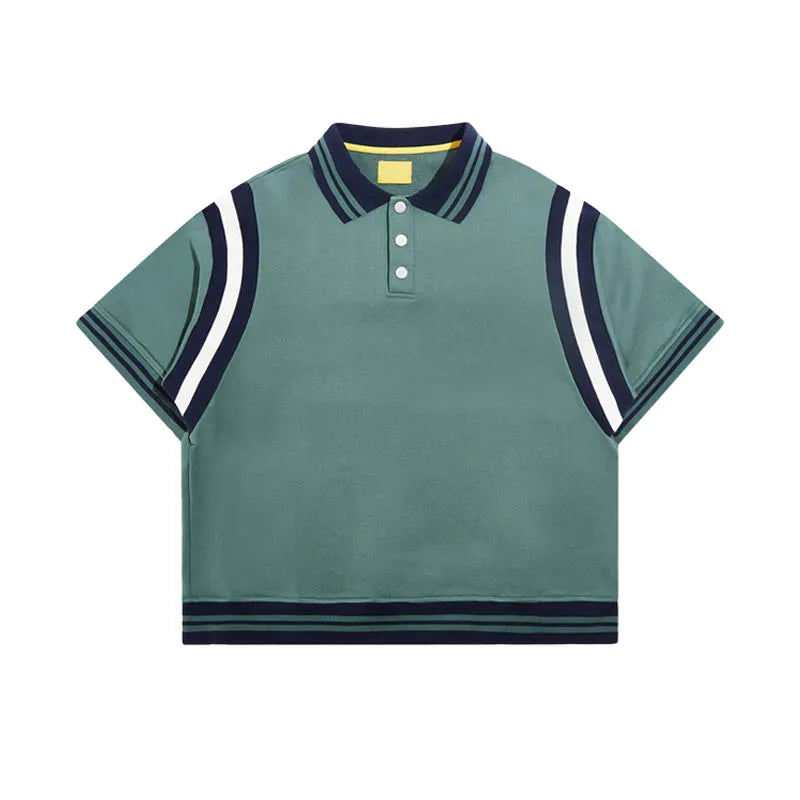 Custom Logo Striped Polo Shirt Luxury Boxy Fit Contrast Design PE Uniform Polo Wholesale