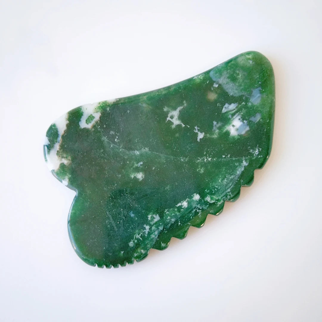 Huiying Best Seller Natural Moss Agate Jagged square Shape Gua Sha Board Body Facial Scraping Massage Roller Tools