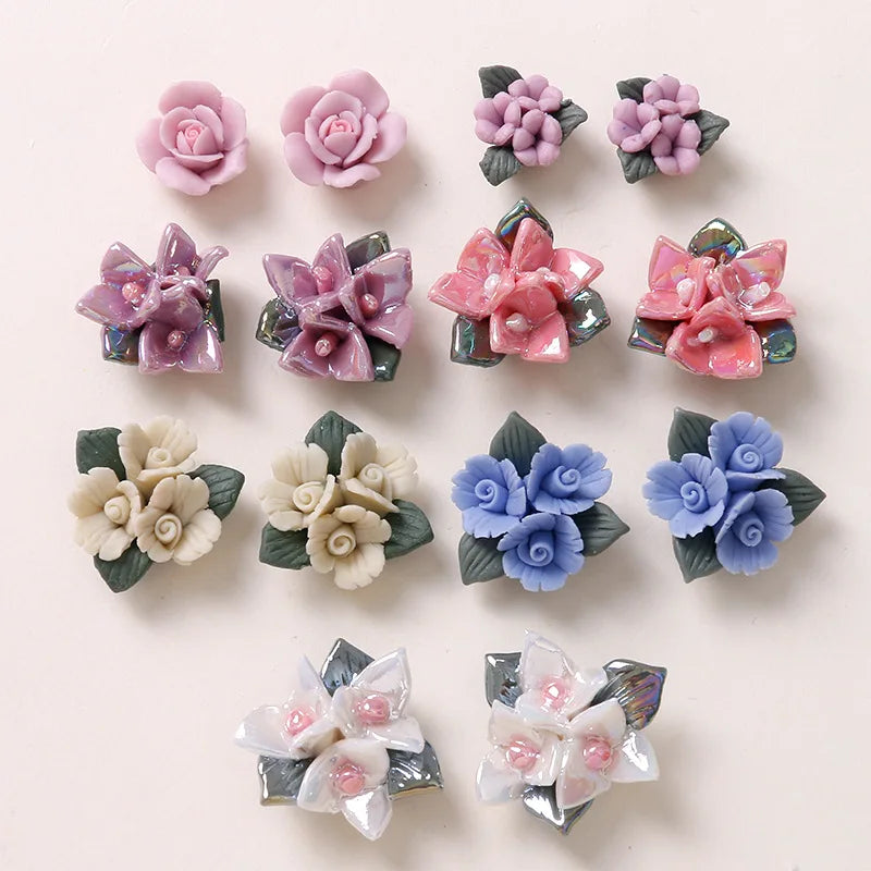 Dainty 15-20mm Ceramic Charms Flatback Charms Delicate Colorful Rose Flower Loose Beaded for Jewellery Making Raw Materials