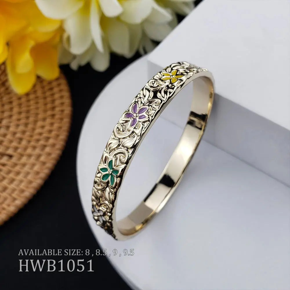 Hawaiian Bangle Hawaiian  Islander Hawaii Tropical Flower Enameled Gold  Set with Ring Women  Luxury