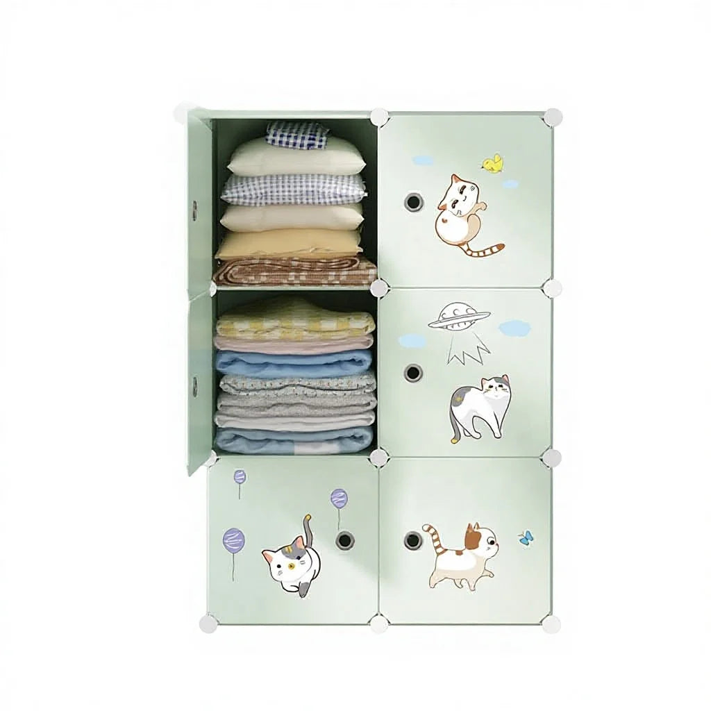 Maitian Modern Foldable Extendable Portable Plastic Wardrobe with 6 Doors for Kids & Babies Clothes Storage Workshop Dining Use