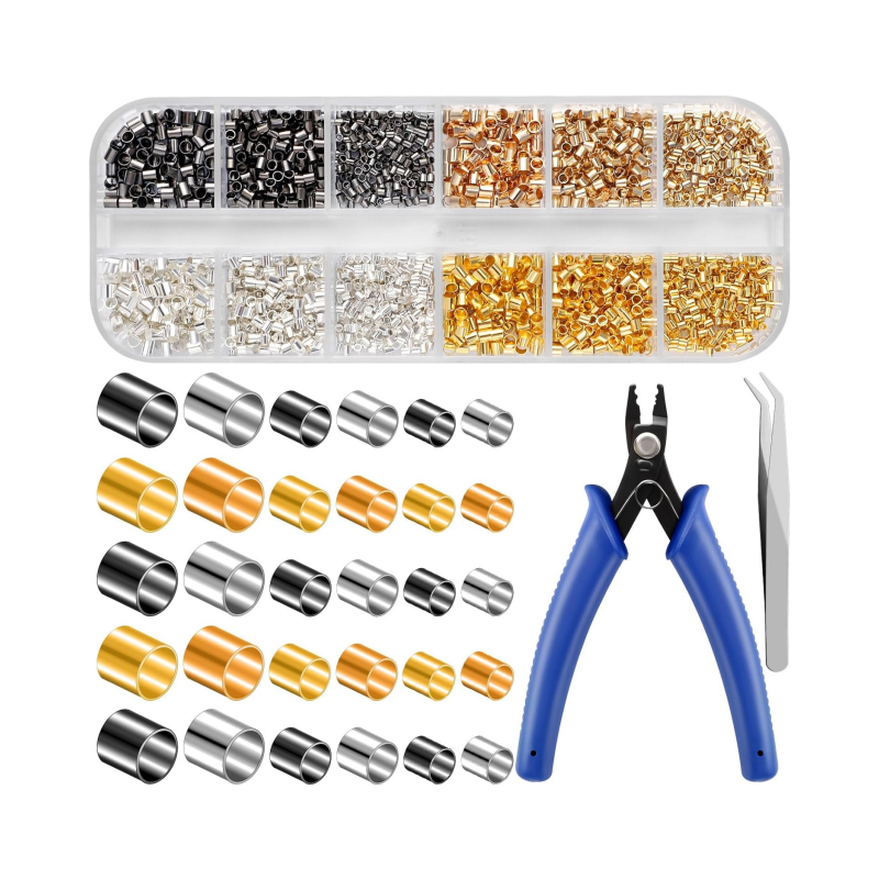 Hot Sale 2440 Pcs 4 Colors Crimp BeadsCrimp Tube Beads with Crimping Pliers Tweezers Kit for DIY Jewelry Making