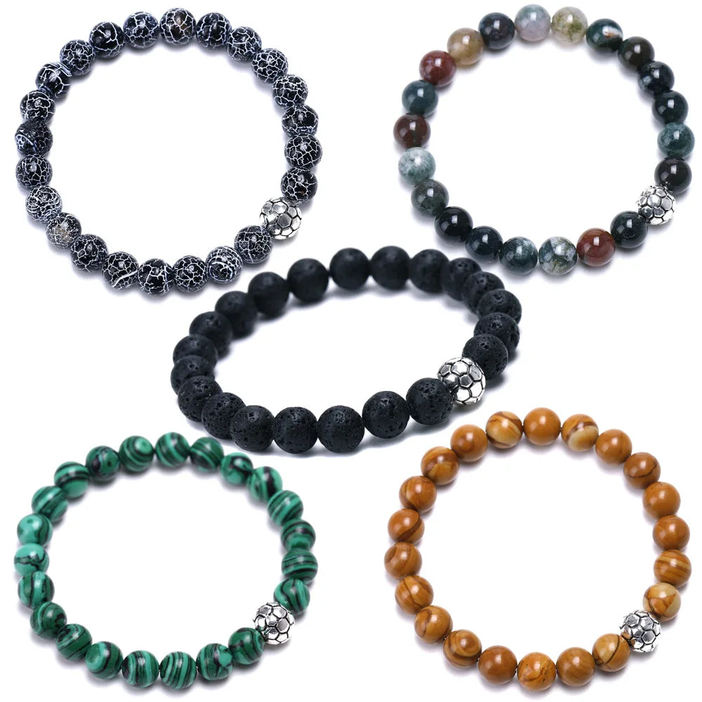 2022 New Arrival Popular Beads Bracelet 8mm Tiger Eye Stone Agate Volcanic Stone Football Bracelet for Women Girls