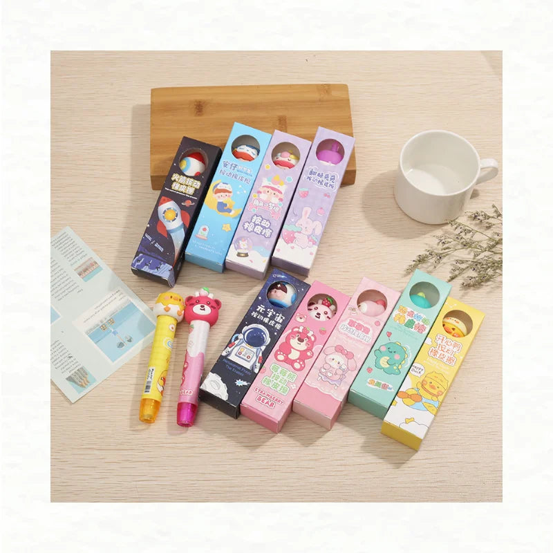 School Stationery Cute Eraser Cartoon Shaped Automatic Eraser Student Retractable Press Eraser Wholesale