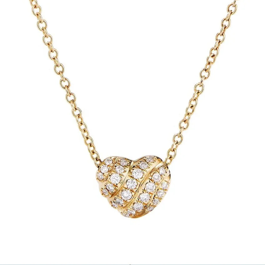 LOZRUNVE Custom Jewelry 925 Sterling Silver Elegant Pave Diamond CZ Heart Pendant Necklace