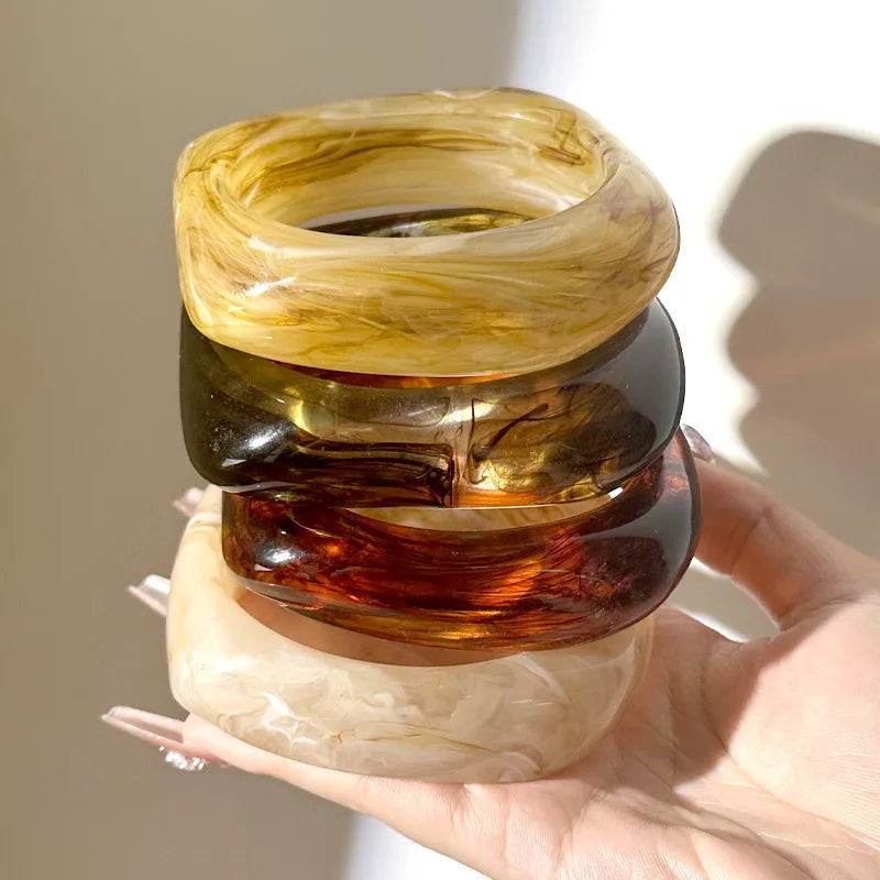 New Color Halo-dyed Resin Square Hand Jewelry Gift Bracelet Irregular Chunky Women Acrylic Bangles MegaBDM
