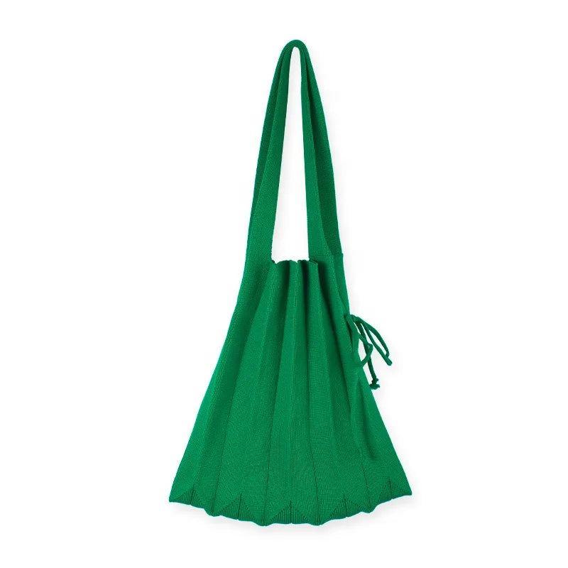 Hot Sale Korean Style  Pleated Knitting Mini Bag Women's Folding Shoulder Handbags Shopping Bag