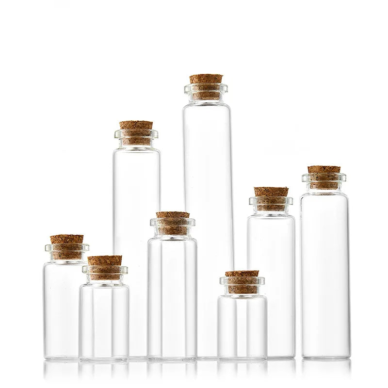 Popular 22mm Clear Glass Vial with Cork Stopper for Packaging Wishing Small Drift Bottle Vials in 5ml 8ml 10ml 15ml 20ml 30ml