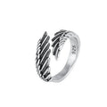 Oxidized Silver Finishing Fashion Adjustable Open Size Feather Shaped Angle Wing Brass Ring for Women