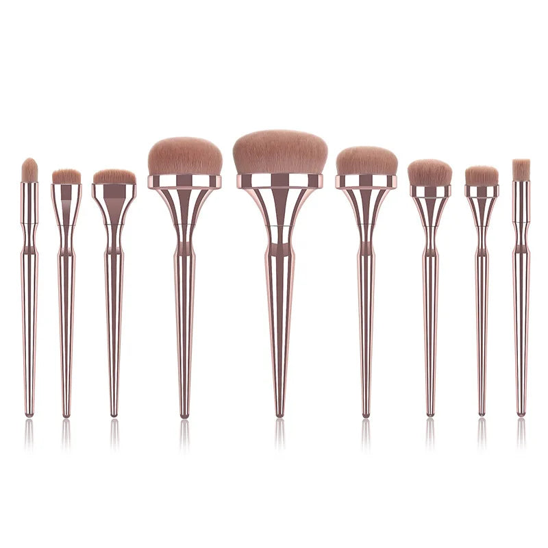 Custom Logo Luxury Gold Foundation Powder Makeup Brush Set 9PCS Premium Synthetic Hair Luxury Eye Face Mineral Brushes Concealer